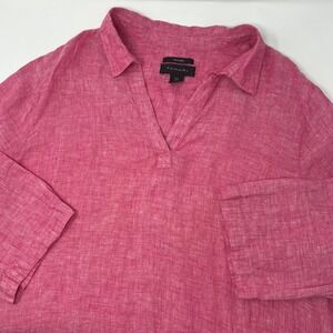 Tahari Womens Pink 100% Linen V-Neck 3/4 Sleeve Tunic Top Plus Size 1X